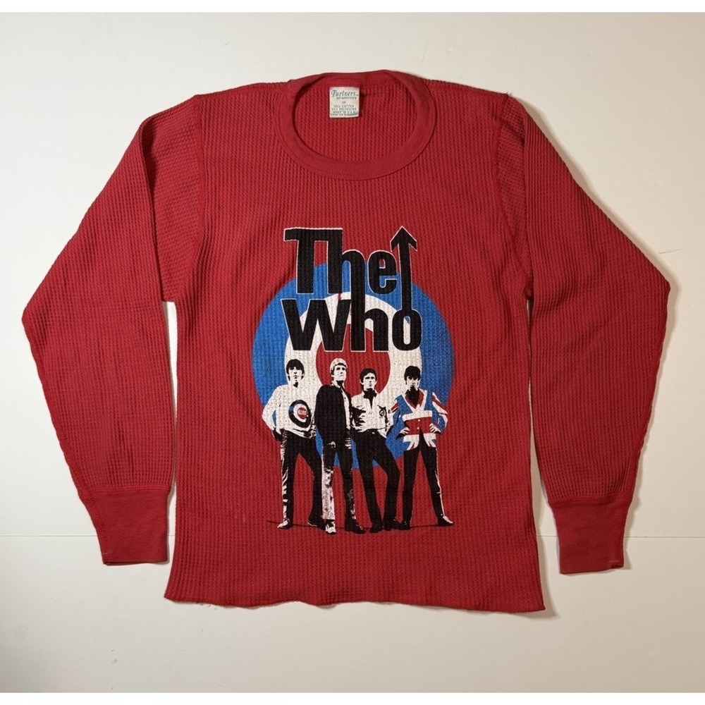 VINTAGE The Who Thermal Waffle Knit 1980s T-Shirt Men Medium USA Made Red